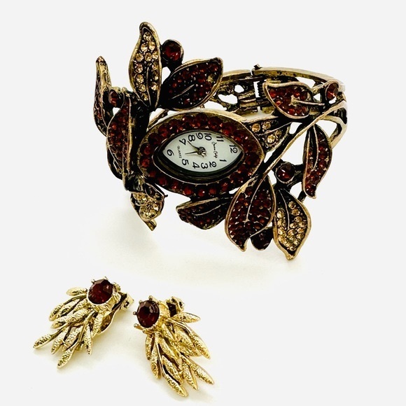 Rhinestone Watch Bracelet & Topaz Earrings - Picture 6 of 14